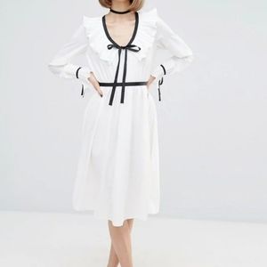 ASOS White Midi Dress with Black Trim